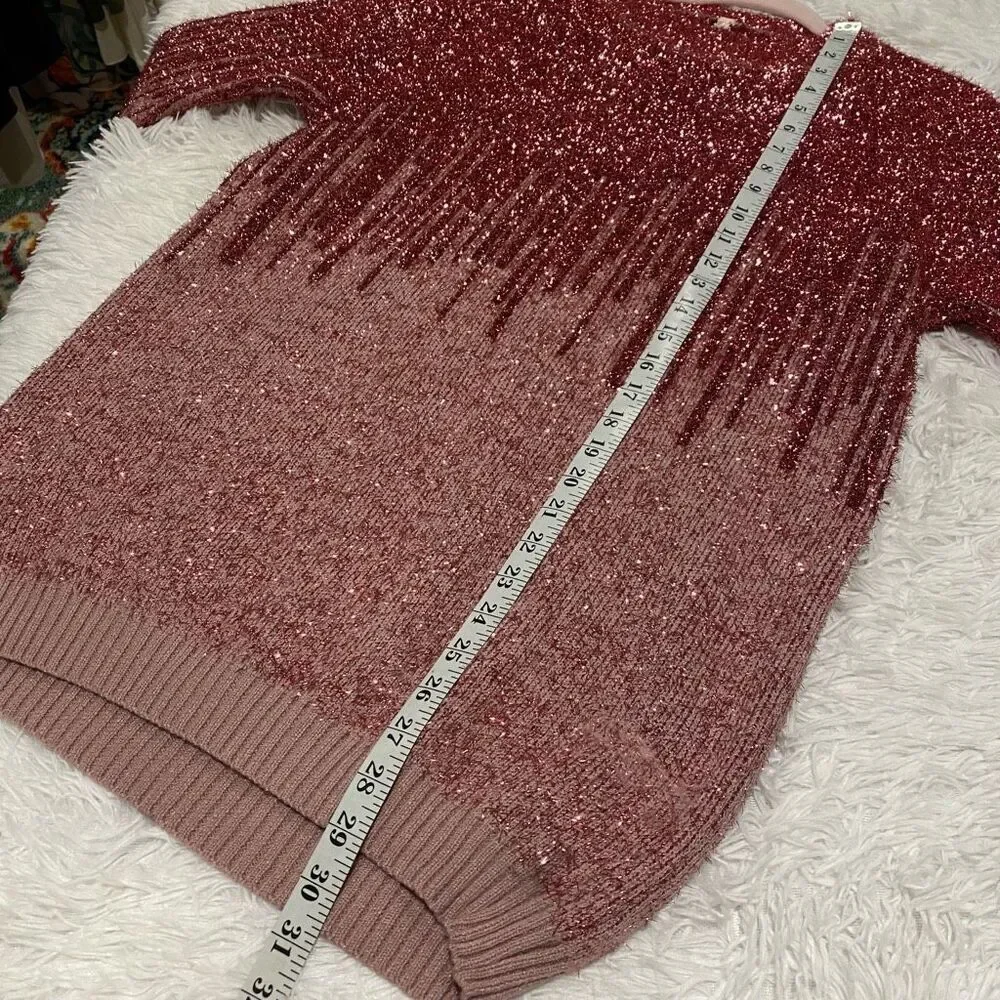 Anthropologie Raga Kylie High Neck Glitter Sweater in Pink XS